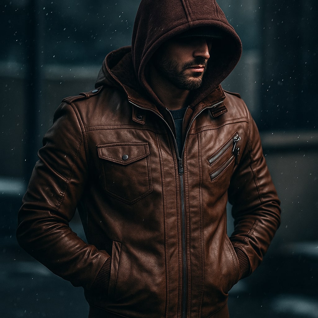 Leonardo Campera de Cuero con Capucha