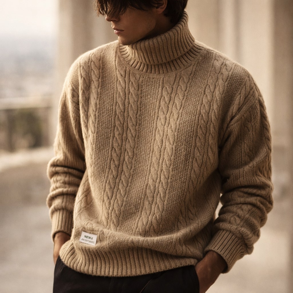 Alberto Sweater de Cuello Tortuga de Punto Trenzado