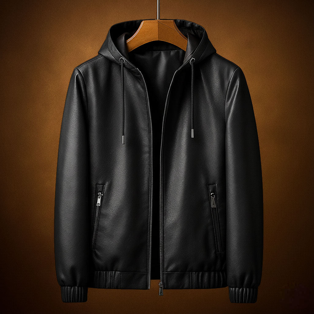 Leonis Campera de Cuero con Capucha