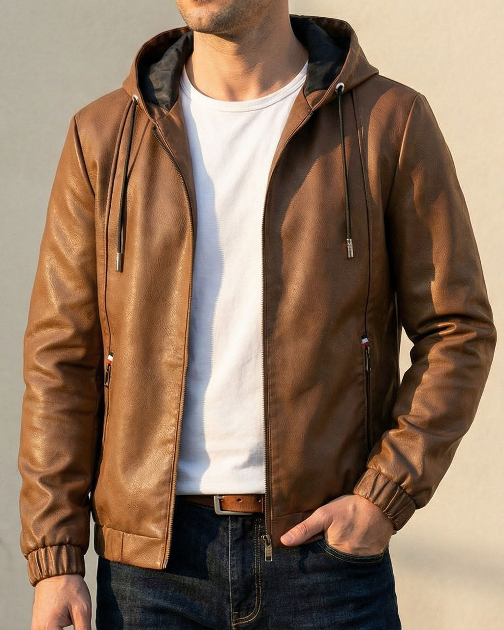 Lorenzo Campera de Cuero con Capucha