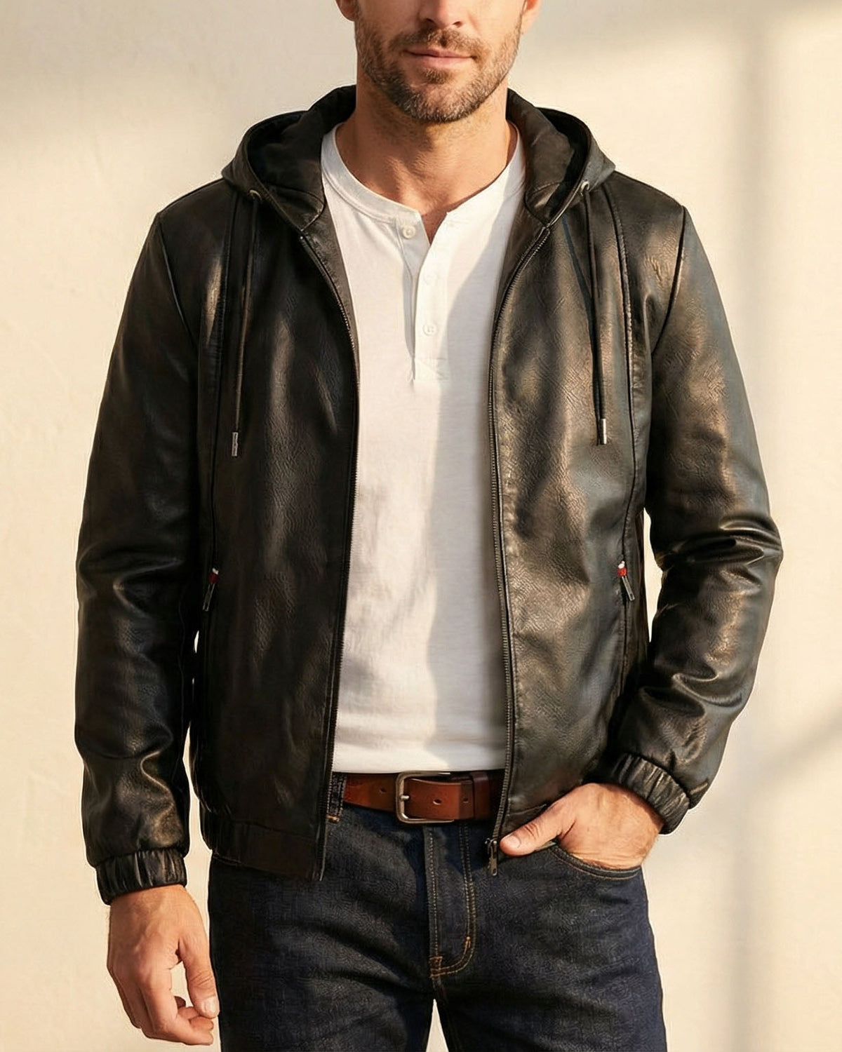 Lorenzo Campera de Cuero con Capucha