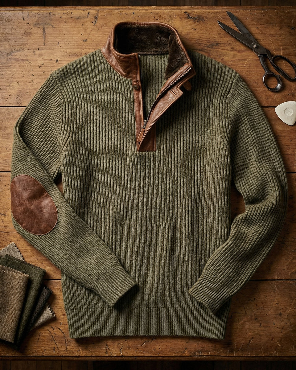 Dario Sweater de Medio Cierre con Detalles de Cuero