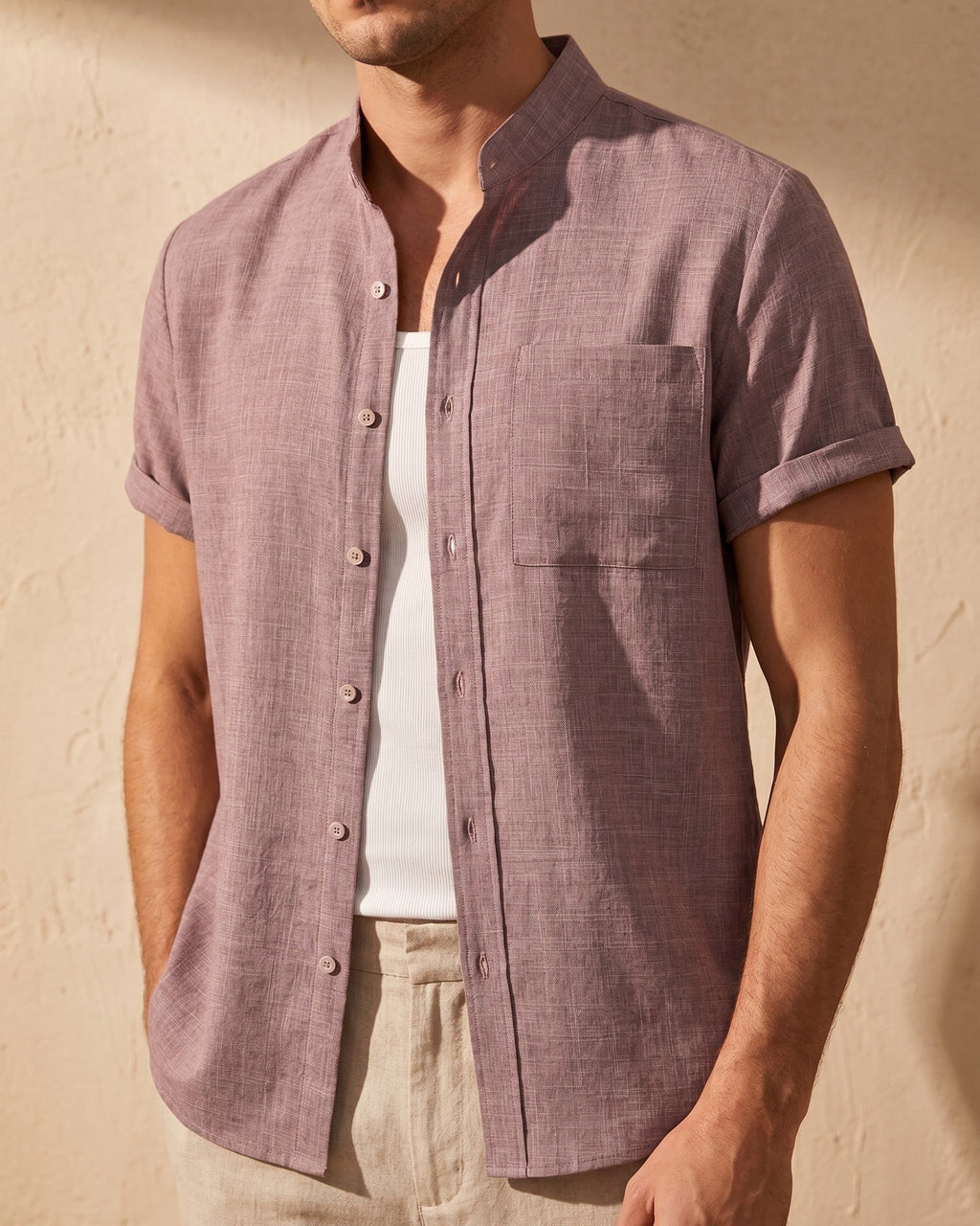Filippo Camisa de Lino Cuello Mao
