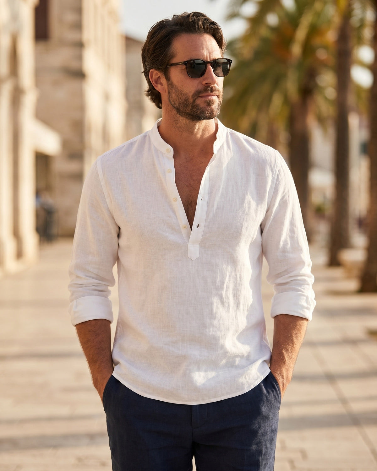 Amedeo Camisa de Algodón y Lino