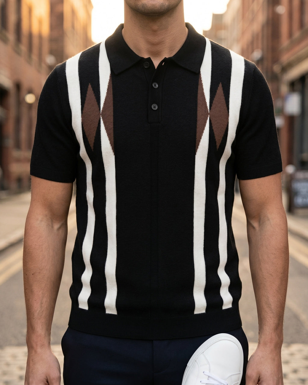 Bruno Polo de Punto de Rombos Rayados