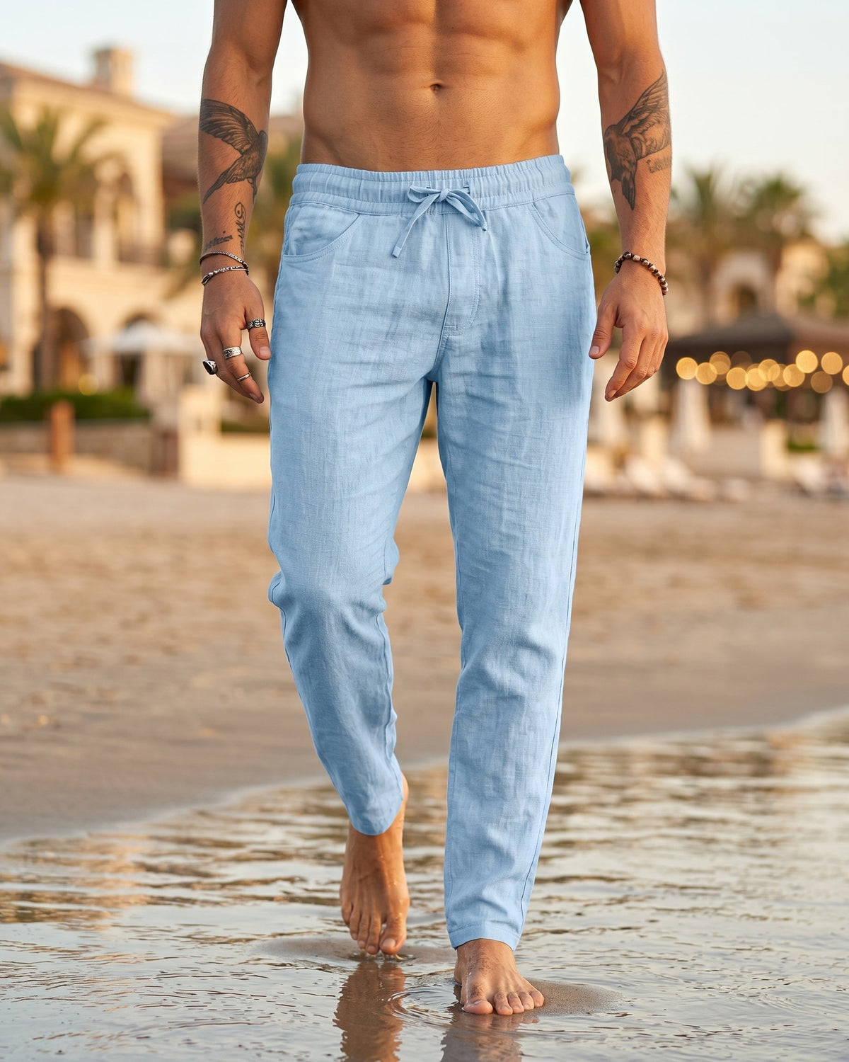 Gennaro Pantalones de Lino Holgados con Cordón