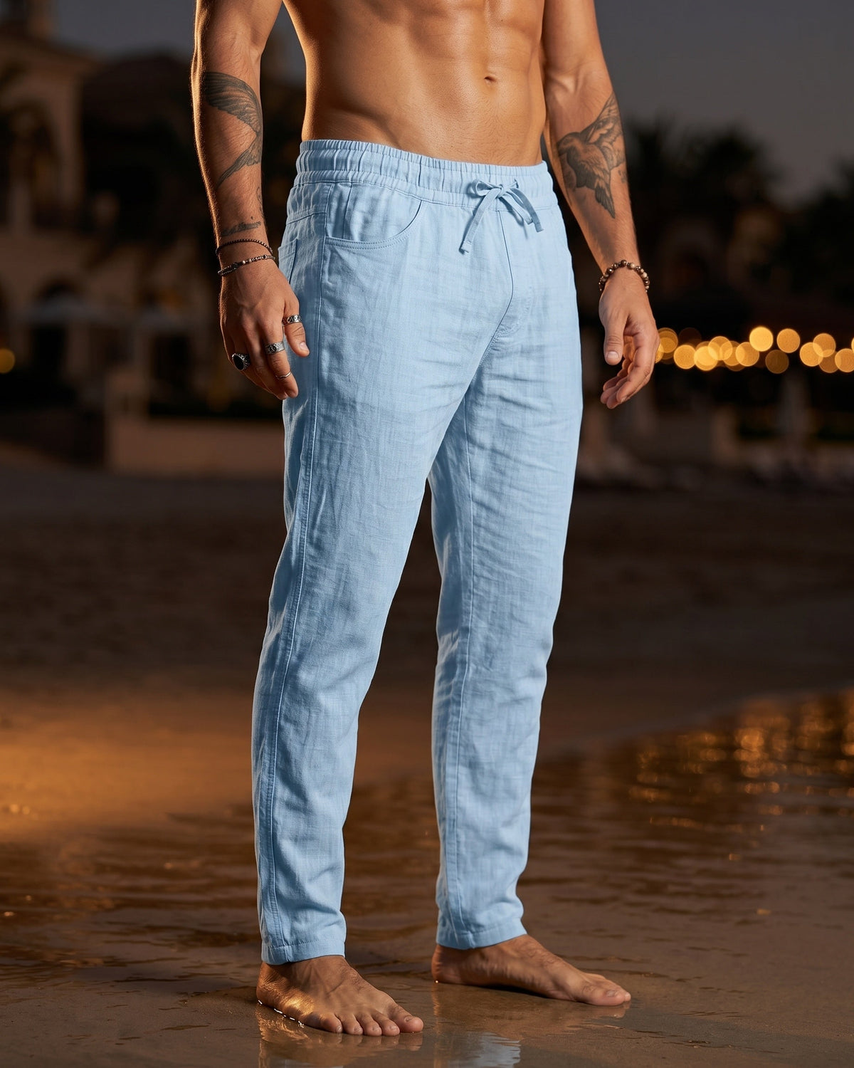 Gennaro Pantalones de Lino Holgados con Cordón