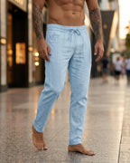Gennaro Pantalones de Lino Holgados con Cordón