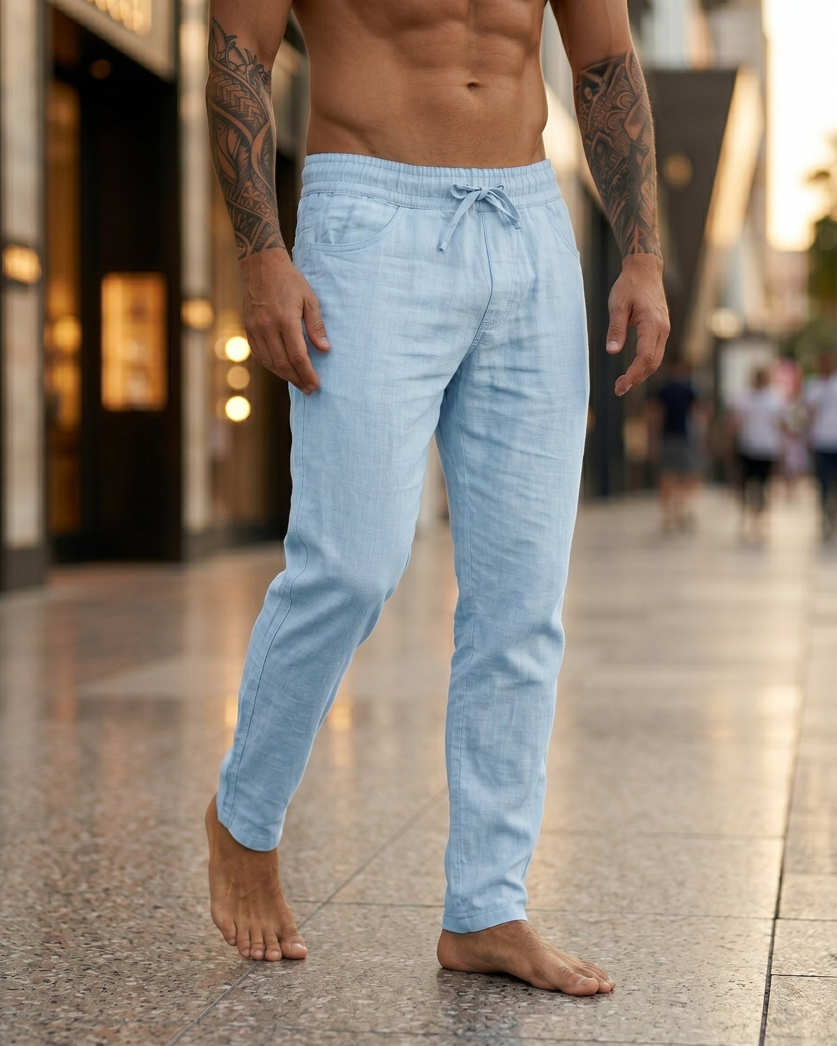Gennaro Pantalones de Lino Holgados con Cordón