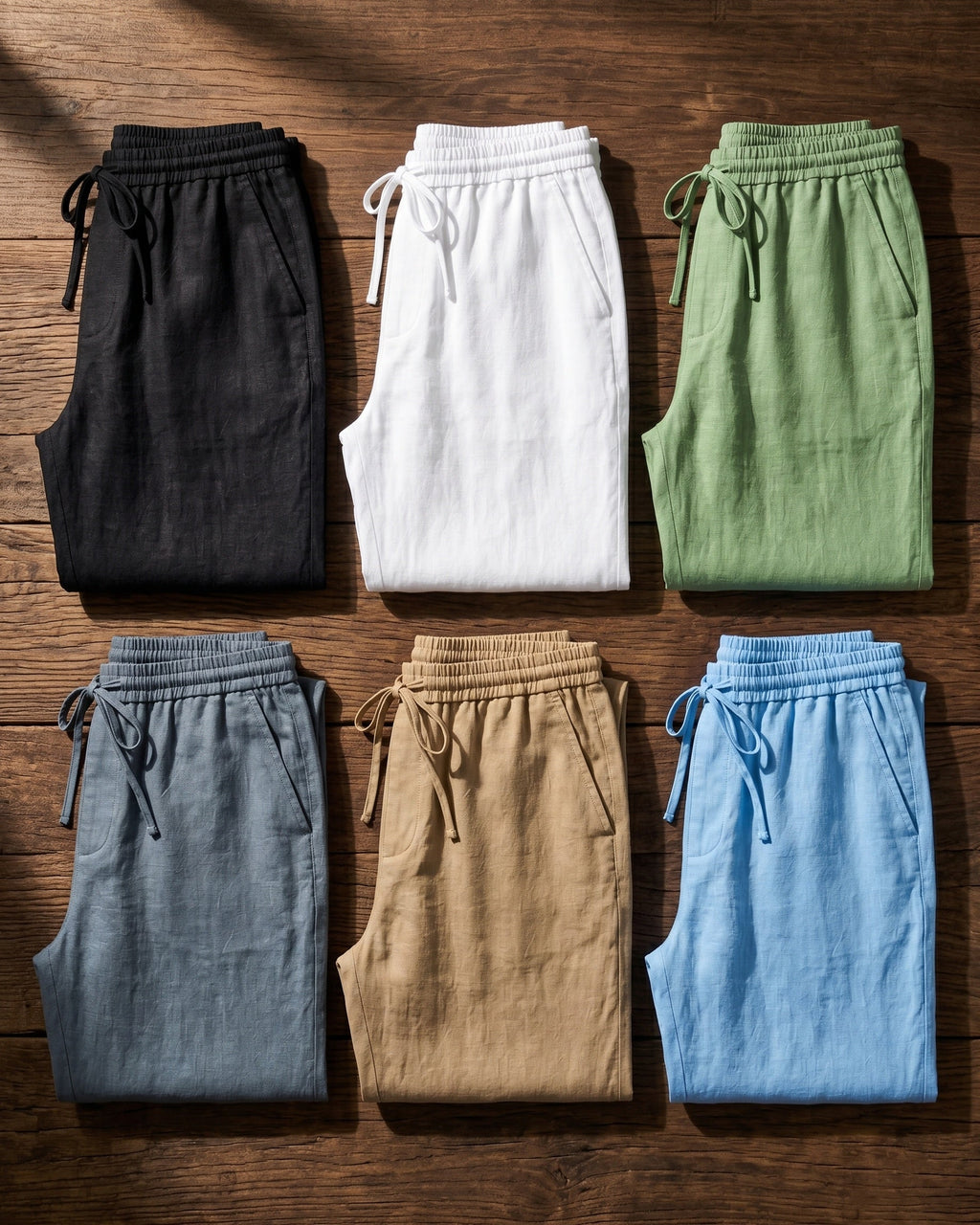 Umberto Pantalones de Lino Holgados de Pierna Recta