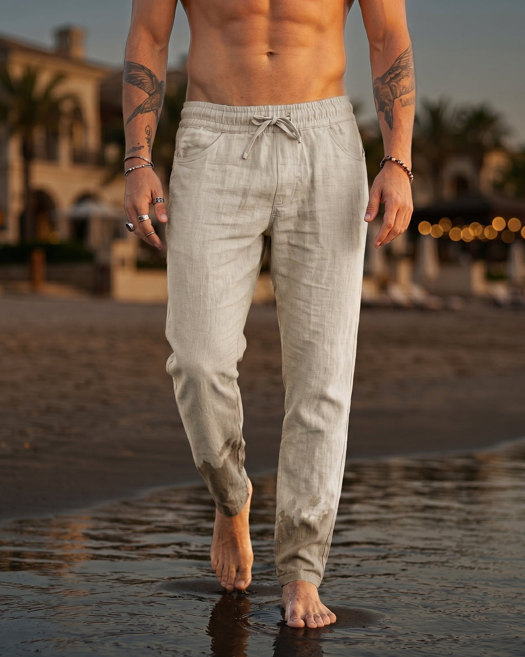 Gennaro Pantalones de Lino Holgados con Cordón