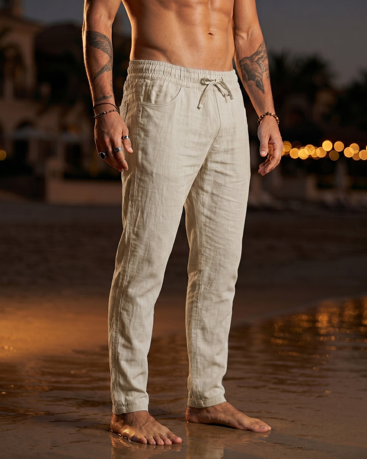 Gennaro Pantalones de Lino Holgados con Cordón