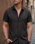 Flavio Camisa de Lino de Manga Corta con Botones