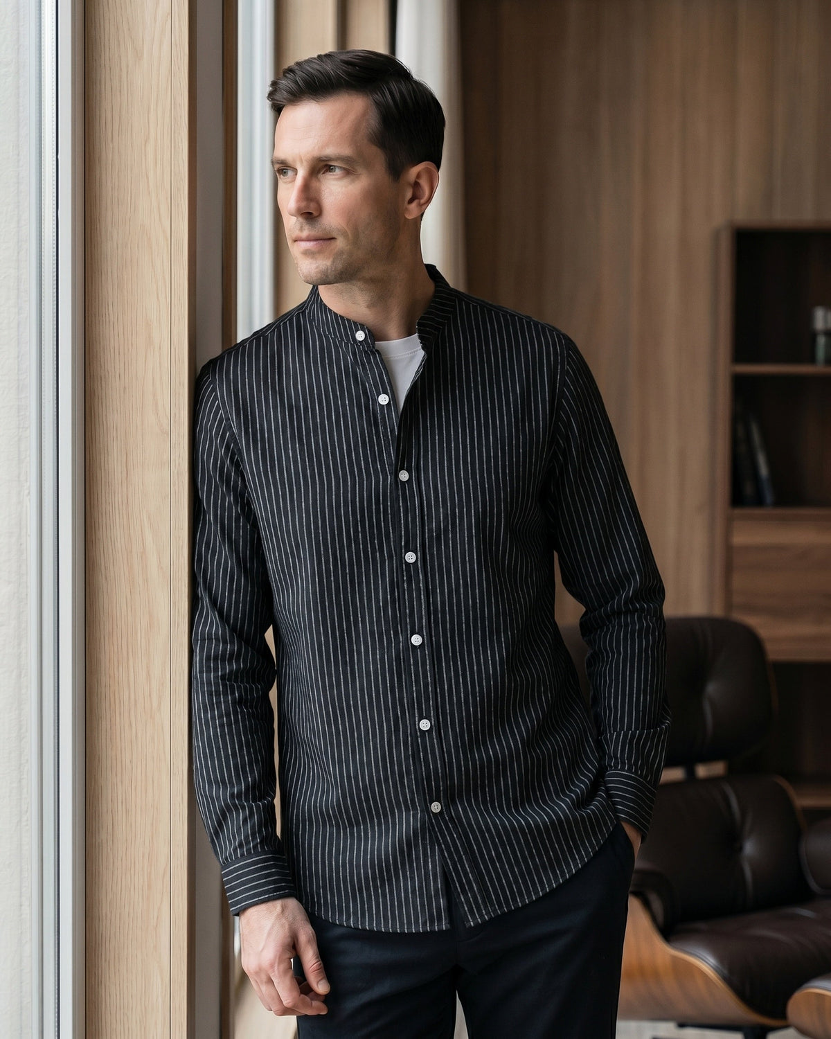 Ottavio Camisa de Lino Cuello Mao