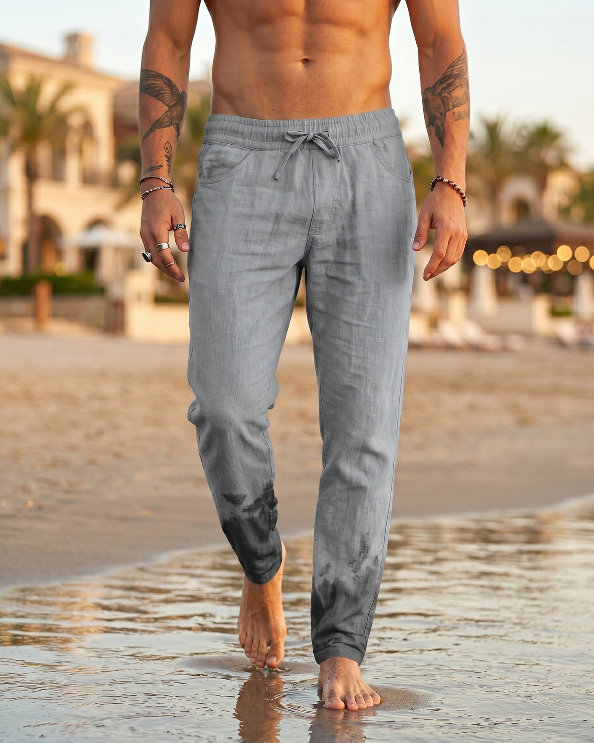 Gennaro Pantalones de Lino Holgados con Cordón