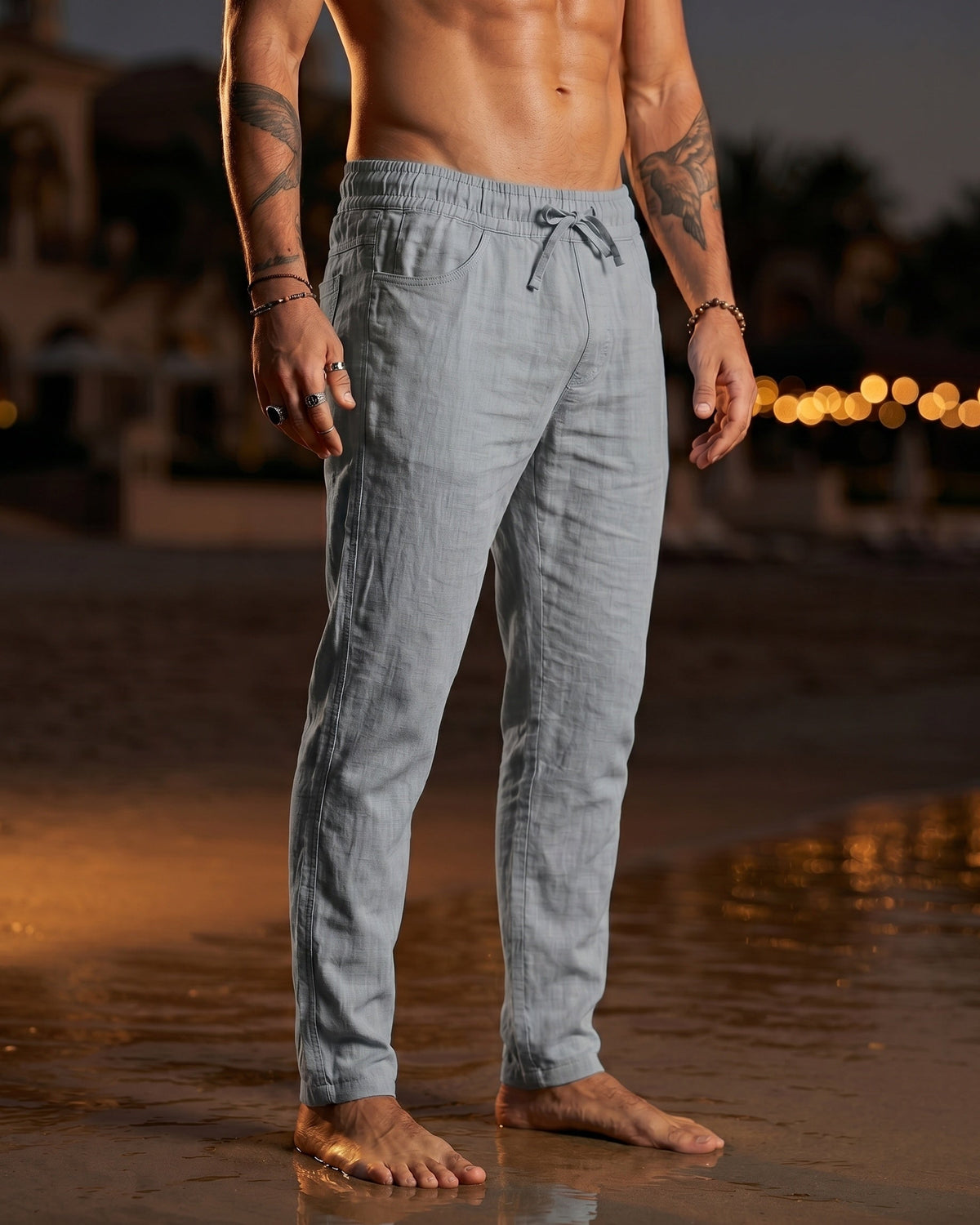 Gennaro Pantalones de Lino Holgados con Cordón