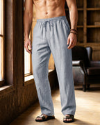 Umberto Pantalones de Lino Holgados de Pierna Recta