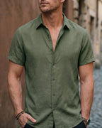 Flavio Camisa de Lino de Manga Corta con Botones