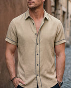 Flavio Camisa de Lino de Manga Corta con Botones