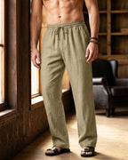 Umberto Pantalones de Lino Holgados de Pierna Recta