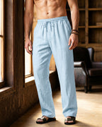 Umberto Pantalones de Lino Holgados de Pierna Recta