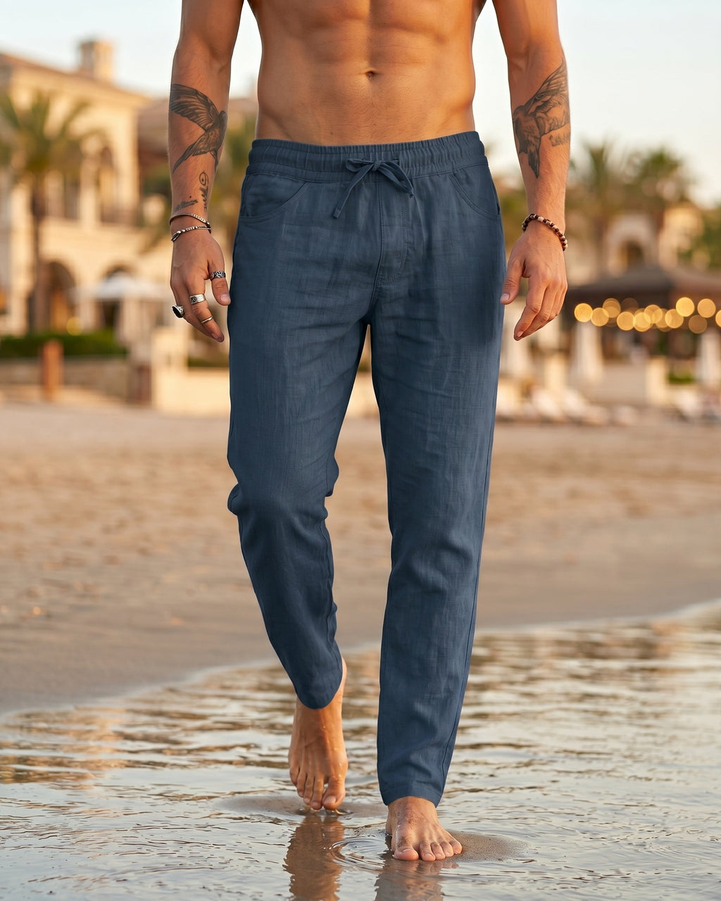 Gennaro Pantalones de Lino Holgados con Cordón