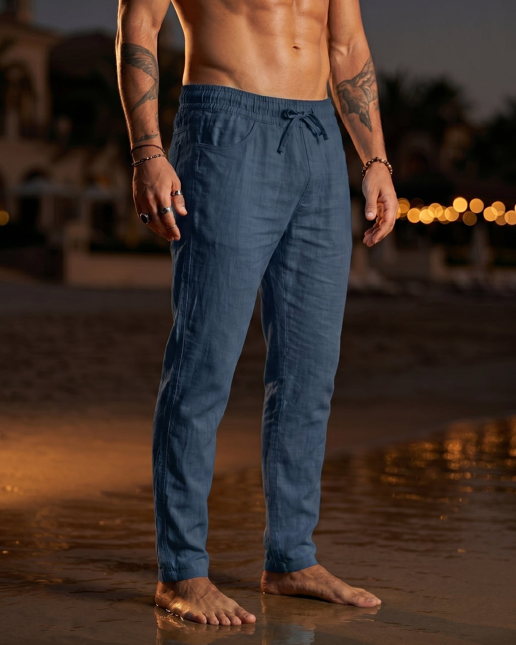 Gennaro Pantalones de Lino Holgados con Cordón