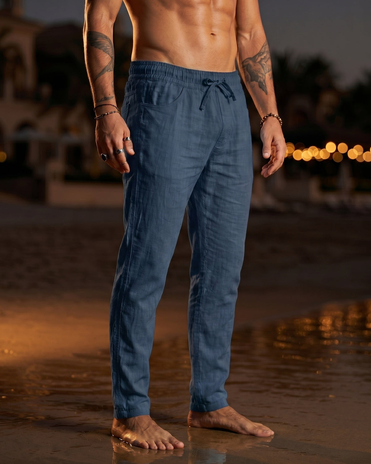 Gennaro Pantalones de Lino Holgados con Cordón