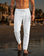 Gennaro Pantalones de Lino Holgados con Cordón