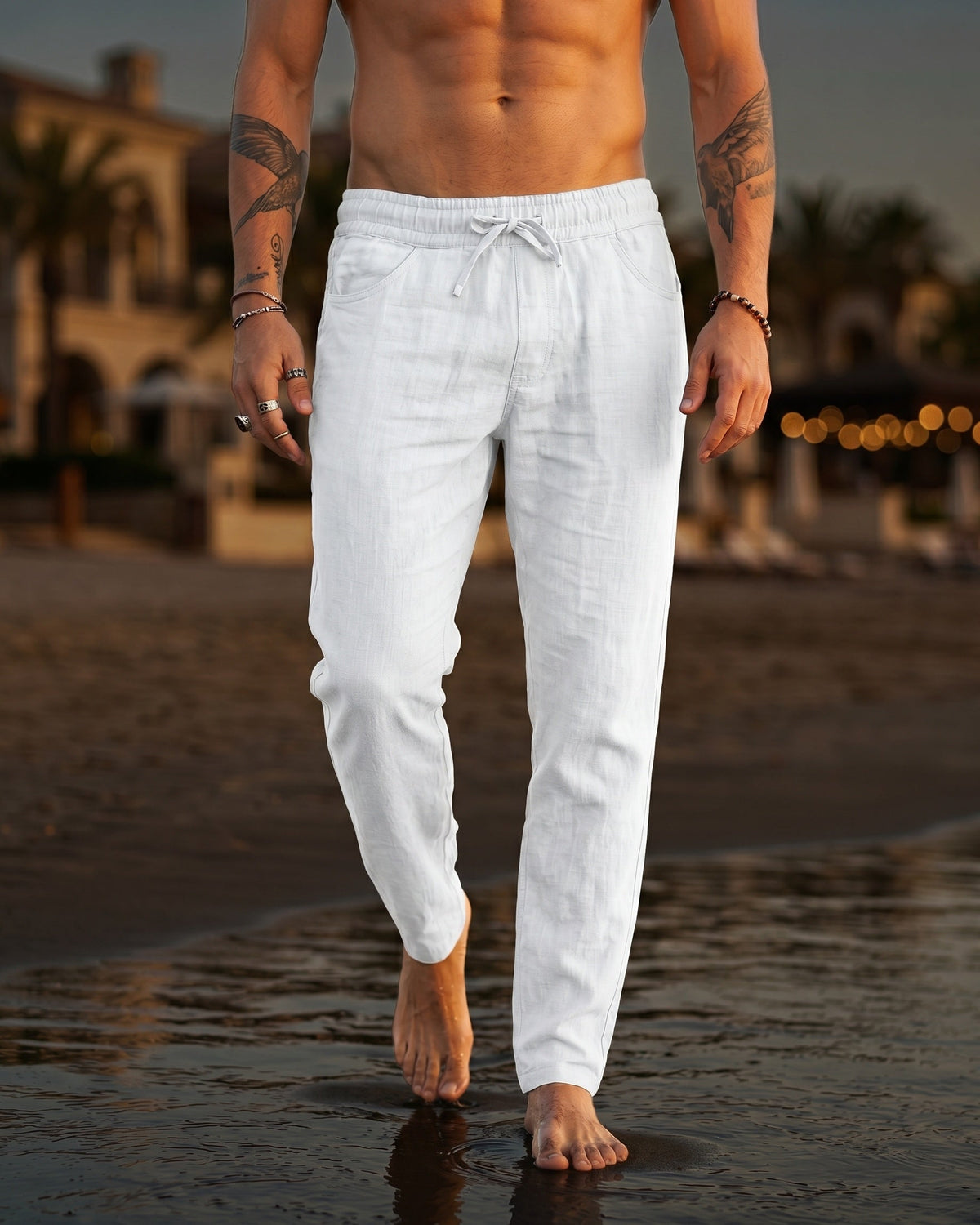 Gennaro Pantalones de Lino Holgados con Cordón