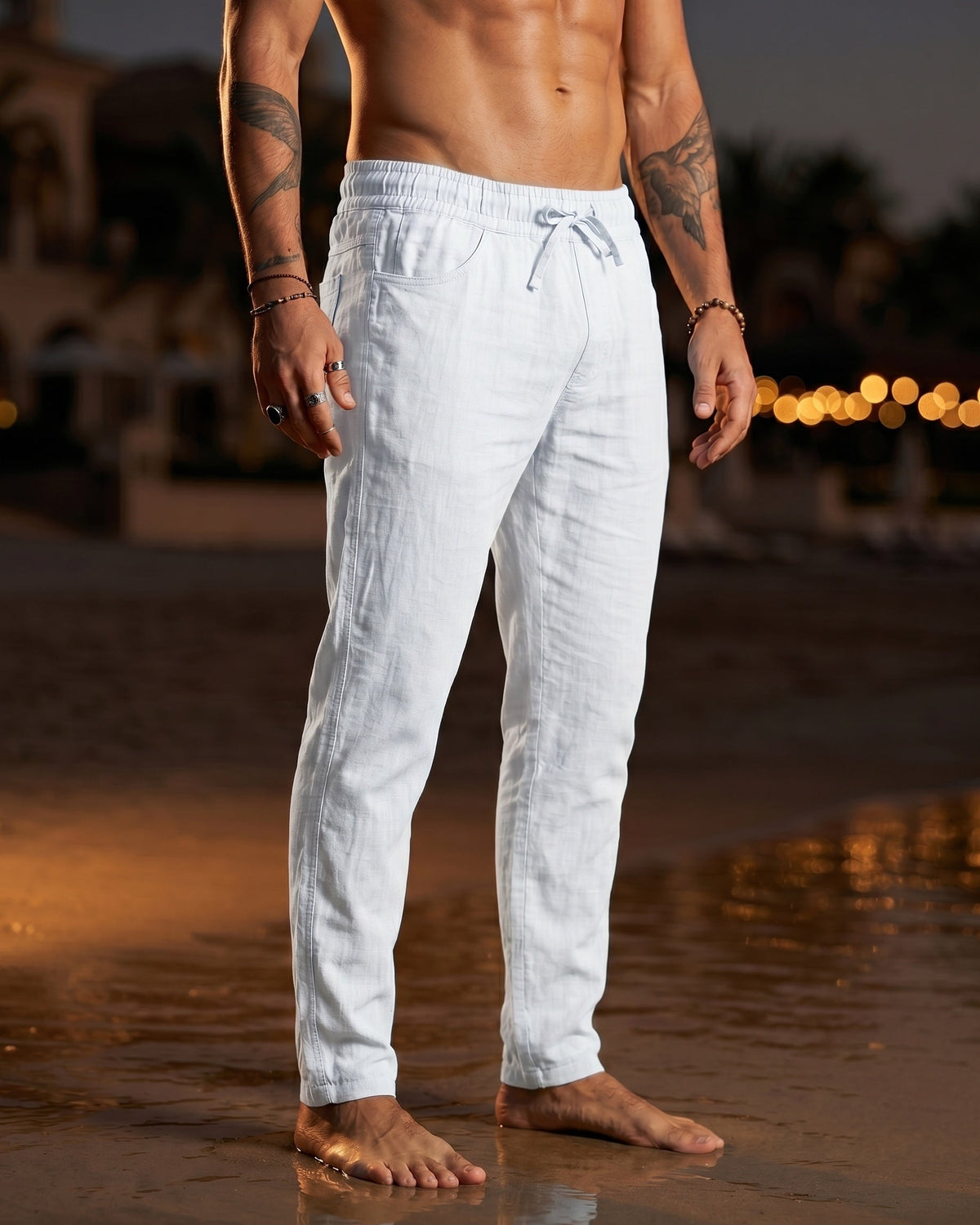 Gennaro Pantalones de Lino Holgados con Cordón