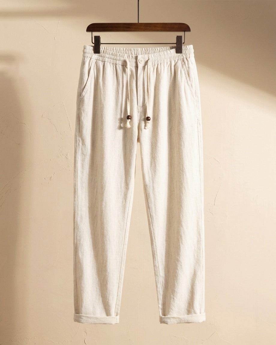 Domenico Pantalones de Lino de Verano con Cordón