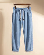Domenico Pantalones de Lino de Verano con Cordón
