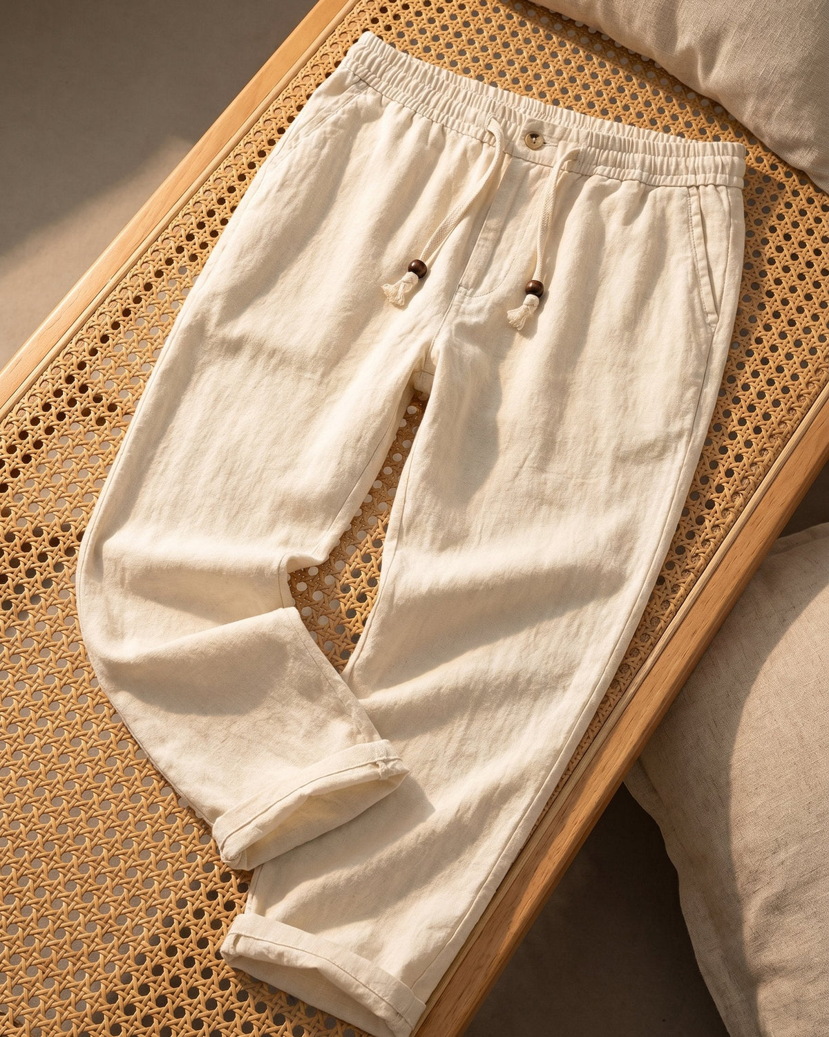 Domenico Pantalones de Lino de Verano con Cordón