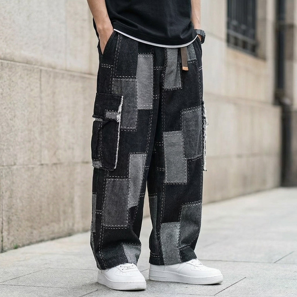 Melo Pantalón de Algodón Patchwork Pierna Ancha