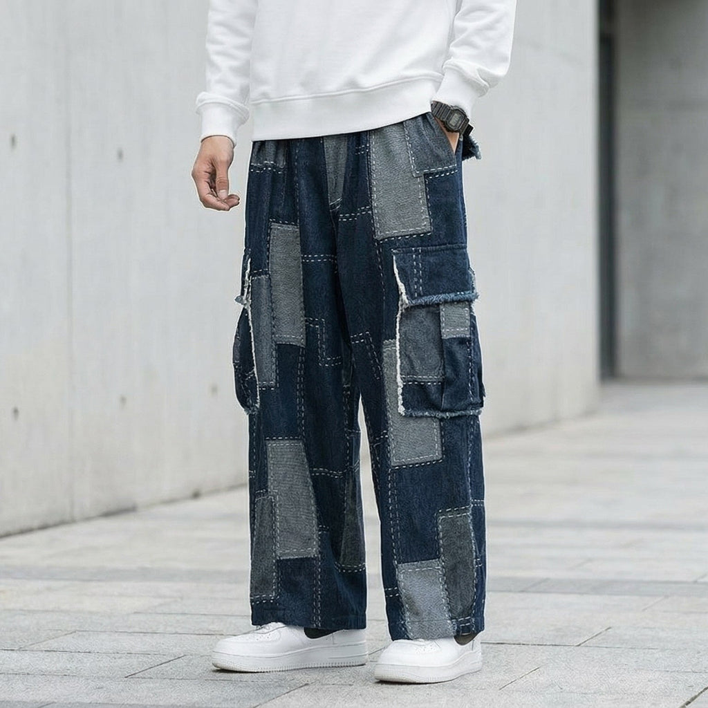 Melo Pantalón de Algodón Patchwork Pierna Ancha
