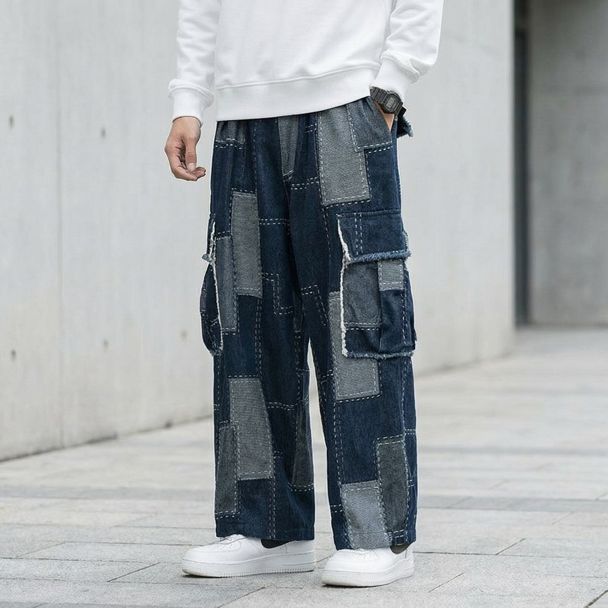 Melo Pantalón de Algodón Patchwork Pierna Ancha