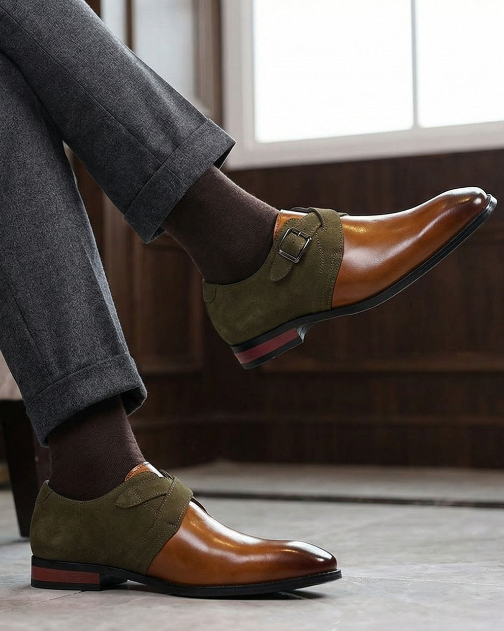 Riccardo Zapato de Cuero con Hebilla Monje